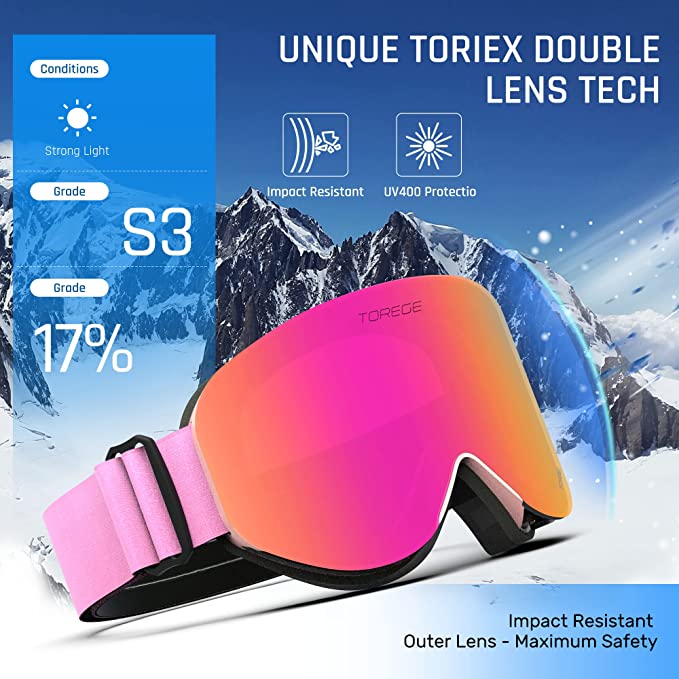 TOREGE Ski Goggles with Anti-fog Spherical Lens